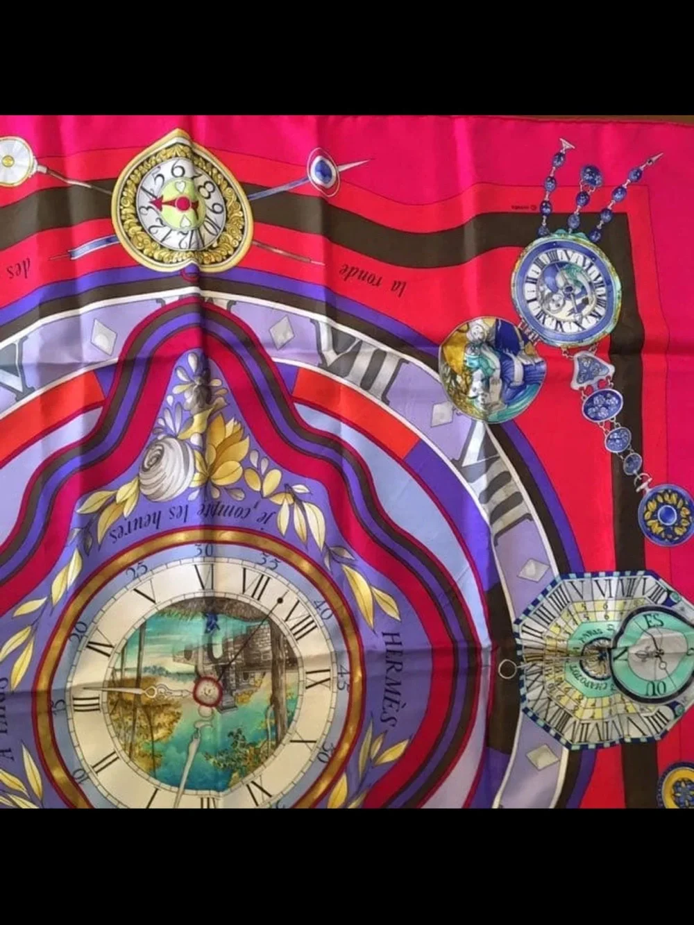 Hermes Silk Scarf in Fuchsia, Purple, Red and Gold